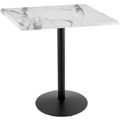 Holland Bar Stool OD214-2242BWOD36SQWM 36" Square White Marble Laminate Outdoor / Indoor Bar Height Table With Round Base