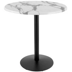 Holland Bar Stool OD214-2242BWOD36RWM 36" Round White Marble Laminate Outdoor / Indoor Bar Height Table With Round Base