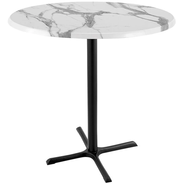 Holland Bar Stool OD211-3042BWOD36RWM 36" Round White Marble Laminate Outdoor / Indoor Bar Height Table With Cross Base 1 Holland Bar Stool OD211-3042BWOD36RWM 36" Round White Marble Laminate Outdoor / Indoor Bar Height Table With Cross Base