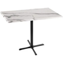 Holland Bar Stool OD211-3042BWOD3048WM 30" X 48" White Marble Laminate Outdoor / Indoor Bar Height Table With Cross Base