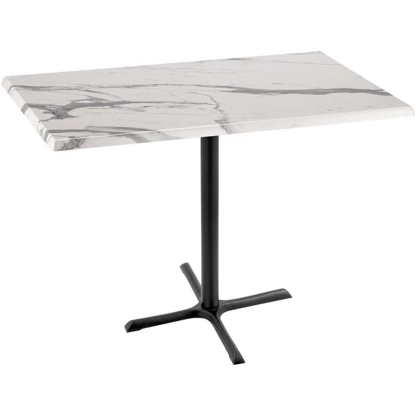 Holland Bar Stool OD211-3042BWOD3048WM 30" X 48" White Marble Laminate Outdoor / Indoor Bar Height Table With Cross Base 1 Holland Bar Stool OD211-3042BWOD3048WM 30" X 48" White Marble Laminate Outdoor / Indoor Bar Height Table With Cross Base