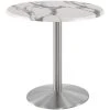 Holland Bar Stool OD214-2236SSOD30RWM 30" Round White Marble Laminate Outdoor / Indoor Counter Height Table With Stainless Steel Round Base