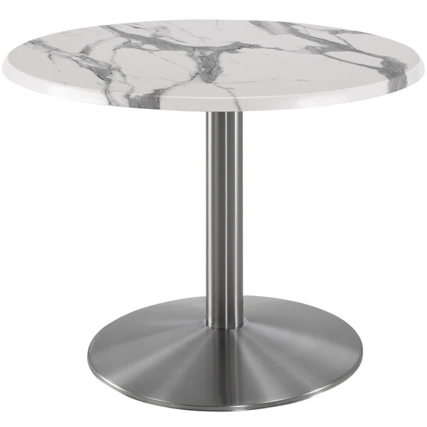Holland Bar Stool OD214-2230SSOD30RWM 30" Round White Marble Laminate Outdoor / Indoor Standard Height Table With Stainless Steel Round Base 1 Holland Bar Stool OD214-2230SSOD30RWM 30" Round White Marble Laminate Outdoor / Indoor Standard Height Table With Stainless Steel Round Base