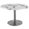 Holland Bar Stool OD214-2230SSOD36RWM 36" Round White Marble Laminate Outdoor / Indoor Standard Height Table With Stainless Steel Round Base