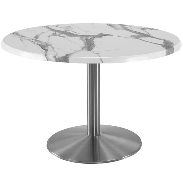 Holland Bar Stool OD214-2230SSOD36RWM 36" Round White Marble Laminate Outdoor / Indoor Standard Height Table With Stainless Steel Round Base 1 Holland Bar Stool OD214-2230SSOD36RWM 36" Round White Marble Laminate Outdoor / Indoor Standard Height Table With Stainless Steel Round Base