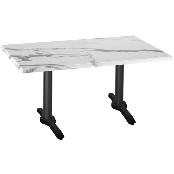 Holland Bar Stool OD211EB-30BWOD3048WM 30" X 48" White Marble Laminate Outdoor / Indoor Standard Height Table With End Column Base 1 Holland Bar Stool OD211EB-30BWOD3048WM 30" X 48" White Marble Laminate Outdoor / Indoor Standard Height Table With End Column Base