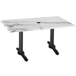 Holland Bar Stool OD211EB-30BWOD3048WMU 30" X 48" White Marble Laminate Outdoor / Indoor Standard Height Table With End Column Base And Umbrella Hole