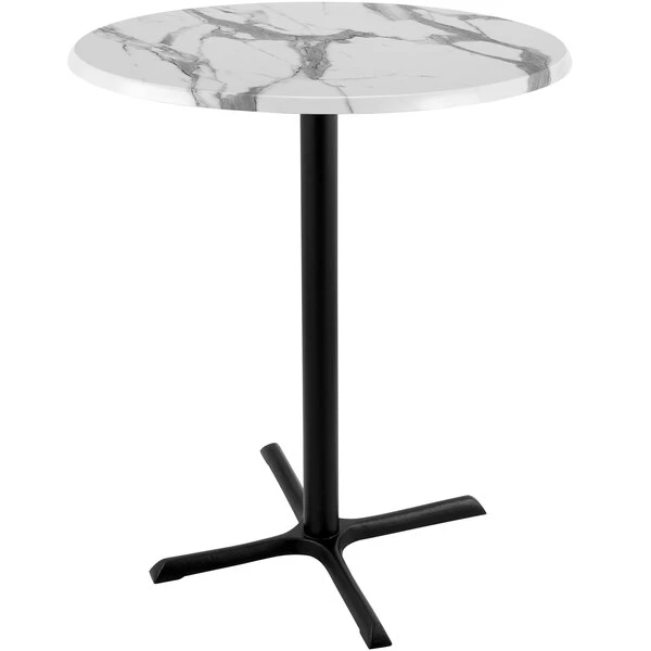 Holland Bar Stool OD211-3042BWOD30RWM 30" Round White Marble Laminate Outdoor / Indoor Bar Height Table With Cross Base 1 Holland Bar Stool OD211-3042BWOD30RWM 30" Round White Marble Laminate Outdoor / Indoor Bar Height Table With Cross Base