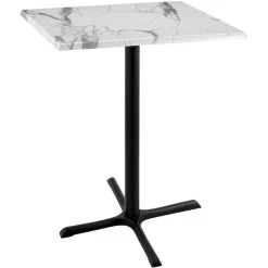 Holland Bar Stool OD211-3042BWOD30SQWM 30" Square White Marble Laminate Outdoor / Indoor Bar Height Table With Cross Base