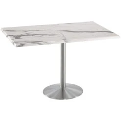 Holland Bar Stool OD214-2236SSOD3048WM 30" X 48" White Marble Laminate Outdoor / Indoor Counter Height Table With Stainless Steel Round Base