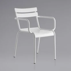 Lancaster Table & Seating 32" X 60" White Powder-Coated Aluminum Dining Height Outdoor Table With Umbrella Hole And 4 Arm Chairs -Zown Shop 2184603