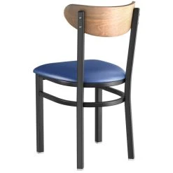 LT&S Boomerang Series Lancaster Table & Seating Boomerang Black Finish Chair With 2 1/2" Navy Vinyl Padded Seat And Vintage Wood Back 5 LT&S Boomerang Series Lancaster Table & Seating Boomerang Black Finish Chair With 2 1/2" Navy Vinyl Padded Seat And Vintage Wood Back -Zown Shop 2189905