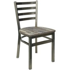 BFM Seating Lima Steel Side Chair With Farm House Relic Seat And Clear Coat Frame