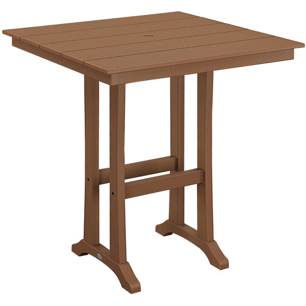 POLYWOOD Farmhouse Trestle 37" Teak Bar Height Table 1 POLYWOOD Farmhouse Trestle 37" Teak Bar Height Table