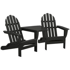 POLYWOOD Classic Series Black Folding Adirondack Chairs With Connecting Table