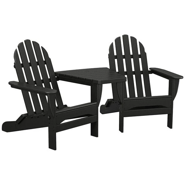 POLYWOOD Classic Series Black Folding Adirondack Chairs With Connecting Table 1 POLYWOOD Classic Series Black Folding Adirondack Chairs With Connecting Table