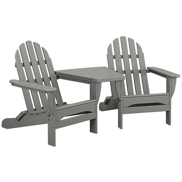 POLYWOOD Classic Series Slate Grey Folding Adirondack Chairs With Connecting Table 1 POLYWOOD Classic Series Slate Grey Folding Adirondack Chairs With Connecting Table
