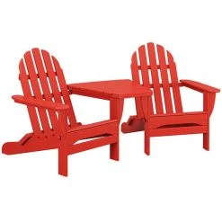 POLYWOOD Classic Series Sunset Red Folding Adirondack Chairs With Connecting Table