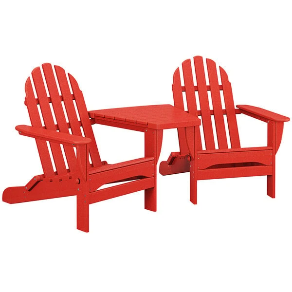 POLYWOOD Classic Series Sunset Red Folding Adirondack Chairs With Connecting Table 1 POLYWOOD Classic Series Sunset Red Folding Adirondack Chairs With Connecting Table