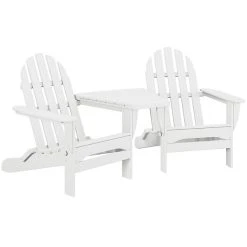 POLYWOOD Classic Series White Folding Adirondack Chairs With Connecting Table