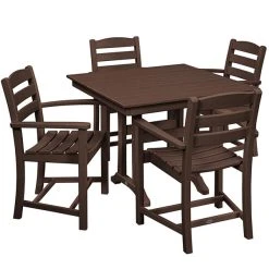 POLYWOOD La Casa Cafe 37" X 37" Mahogany Farmhouse Trestle 5-Piece Arm Chair Dining Set