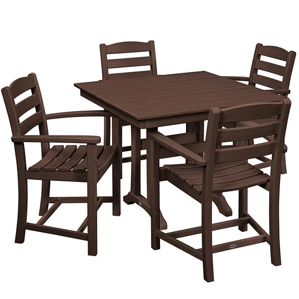 POLYWOOD La Casa Cafe 37" X 37" Mahogany Farmhouse Trestle 5-Piece Arm Chair Dining Set 1 POLYWOOD La Casa Cafe 37" X 37" Mahogany Farmhouse Trestle 5-Piece Arm Chair Dining Set