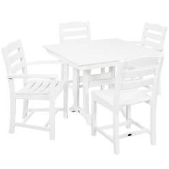 POLYWOOD La Casa Cafe 37" X 37" White Farmhouse Trestle 5-Piece Dining Set