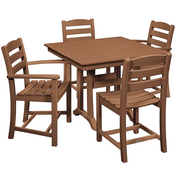 POLYWOOD La Casa Cafe 37" X 37" Teak Farmhouse Trestle 5-Piece Dining Set 1 POLYWOOD La Casa Cafe 37" X 37" Teak Farmhouse Trestle 5-Piece Dining Set