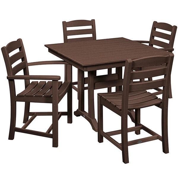 POLYWOOD La Casa Cafe 37" X 37" Mahogany Farmhouse Trestle 5-Piece Dining Set 1 POLYWOOD La Casa Cafe 37" X 37" Mahogany Farmhouse Trestle 5-Piece Dining Set