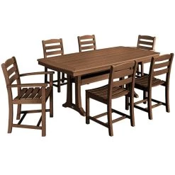 POLYWOOD La Casa Cafe 7-Piece Teak Dining Set With Nautical Trestle Table