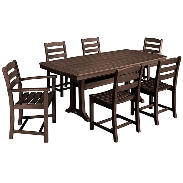 POLYWOOD La Casa Cafe 7-Piece Mahogany Dining Set With Nautical Trestle Table 1 POLYWOOD La Casa Cafe 7-Piece Mahogany Dining Set With Nautical Trestle Table