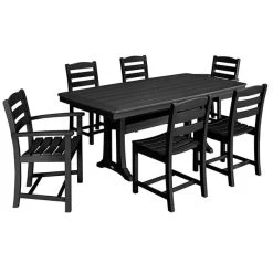 POLYWOOD La Casa Cafe 7-Piece Black Dining Set With Nautical Trestle Table