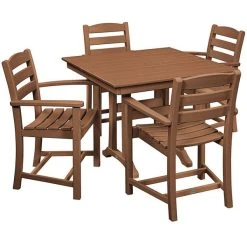 POLYWOOD La Casa Cafe 37" X 37" Teak Farmhouse Trestle 5-Piece Arm Chair Dining Set