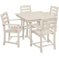 POLYWOOD La Casa Cafe 37" X 37" Sand Farmhouse Trestle 5-Piece Arm Chair Dining Set