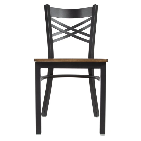Lancaster Table & Seating Black Finish Cross Back Chair With Vintage Wood Seat 4 Lancaster Table & Seating Black Finish Cross Back Chair With Vintage Wood Seat - Image 4