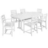 POLYWOOD La Casa Cafe 7-Piece White Dining Set With 6 Arm Chairs And Nautical Trestle Table