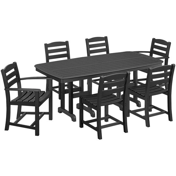 POLYWOOD La Casa Cafe 7-Piece Black Dining Set With Nautical Table 1 POLYWOOD La Casa Cafe 7-Piece Black Dining Set With Nautical Table