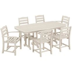 POLYWOOD La Casa Cafe 7-Piece Sand Dining Set With Nautical Table