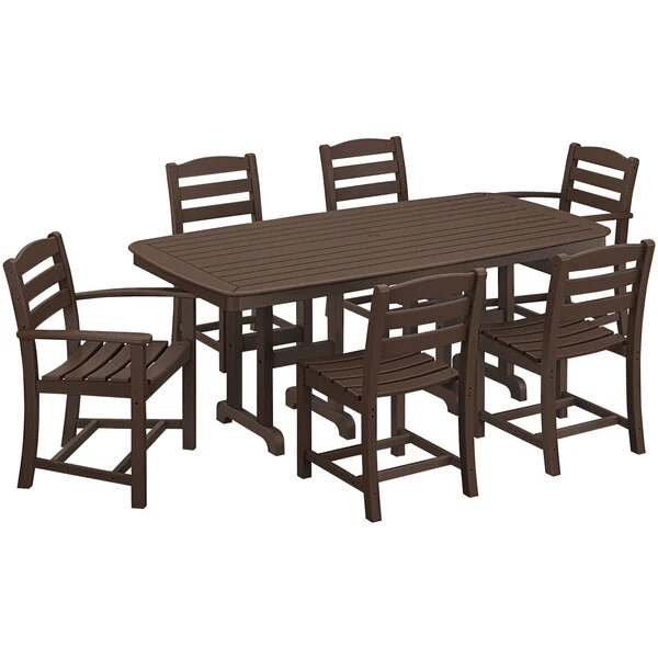 POLYWOOD La Casa Cafe 7-Piece Mahogany Dining Set With Nautical Table 1 POLYWOOD La Casa Cafe 7-Piece Mahogany Dining Set With Nautical Table