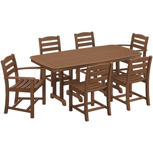 POLYWOOD La Casa Cafe 7-Piece Teak Dining Set With Nautical Table 1 POLYWOOD La Casa Cafe 7-Piece Teak Dining Set With Nautical Table
