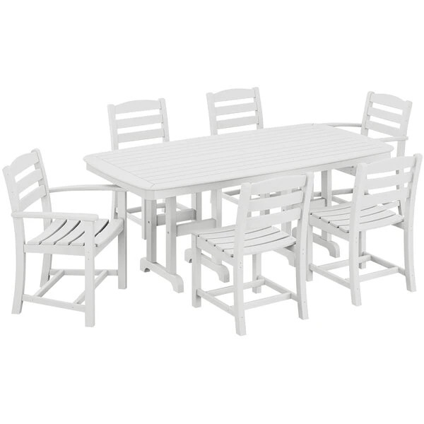 POLYWOOD La Casa Cafe 7-Piece White Dining Set With Nautical Table 1 POLYWOOD La Casa Cafe 7-Piece White Dining Set With Nautical Table