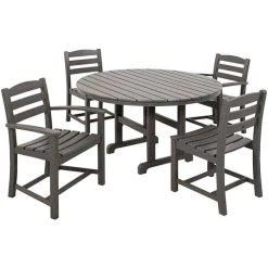 POLYWOOD La Casa Cafe 5-Piece Slate Grey Dining Set With 2 Arm Chairs And 2 Side Chairs