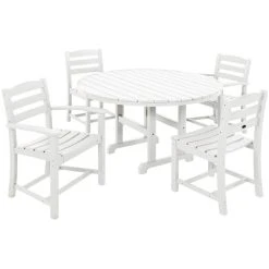 POLYWOOD La Casa Cafe 5-Piece White Dining Set With 2 Arm Chairs And 2 Side Chairs