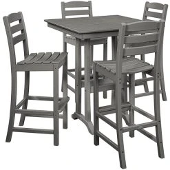 POLYWOOD La Casa Cafe 37" X 37" Slate Grey Farmhouse Trestle 5-Piece Bar Set