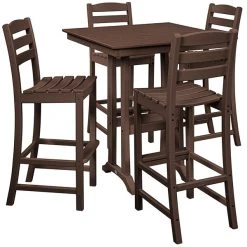 POLYWOOD La Casa Cafe 37" X 37" Mahogany Farmhouse Trestle 5-Piece Bar Set