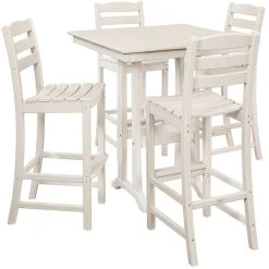 POLYWOOD La Casa Cafe 37" X 37" Sand Farmhouse Trestle 5-Piece Bar Set