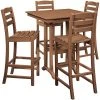 POLYWOOD La Casa Cafe 37" X 37" Teak Farmhouse Trestle 5-Piece Bar Set