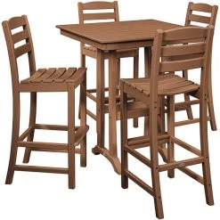 POLYWOOD La Casa Cafe 37" X 37" Teak Farmhouse Trestle 5-Piece Bar Set