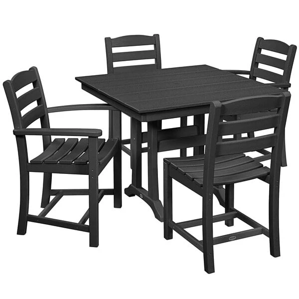 POLYWOOD La Casa Cafe 37" X 37" Black Farmhouse Trestle 5-Piece Dining Set 1 POLYWOOD La Casa Cafe 37" X 37" Black Farmhouse Trestle 5-Piece Dining Set