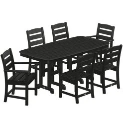 POLYWOOD Lakeside 7-Piece Black Dining Set With Nautical Table